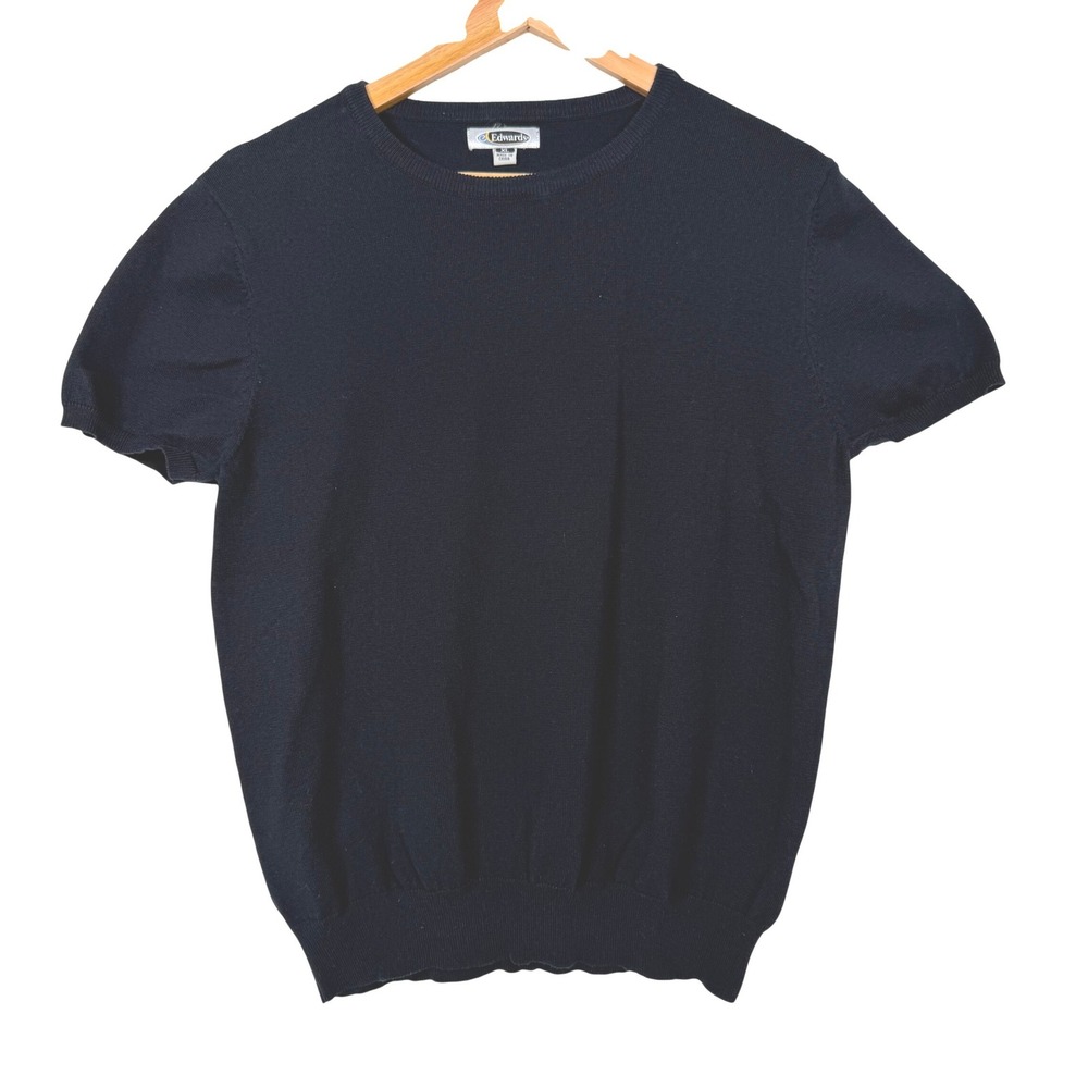Edwards Sweater Women XL Navy Blue Classic Short Sleeve‎ Crew Neck Cotton Blend